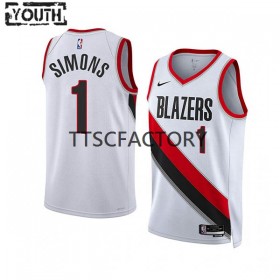 Camiseta Niños NBA Portland Trail Blazers Anfernee Simons 1 Nike 2022-23 Association Edition Blanco Swingman